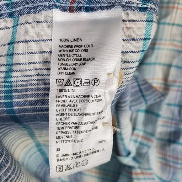 Tommy Bahama Paradigm Blue Plaid Linen Button Short Sleeve Shirt Size Large - Picture 8 of 9